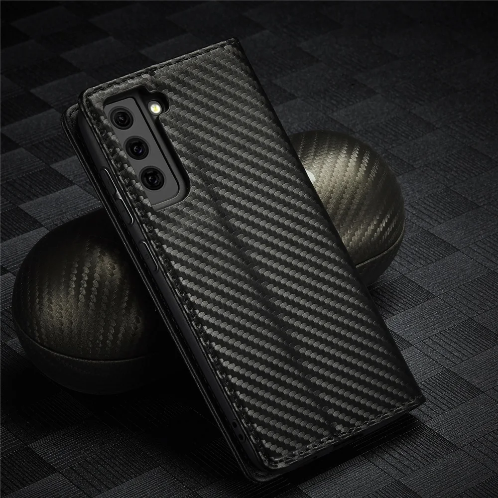 Lederhülle für Samsung Galaxy S26 S25 S24 S23 S22 S21 S20 Ultra FE Plus Flip Cover A18 A17 A16 A56 A55 A54 A36 Carbon-Muster – Detail 6