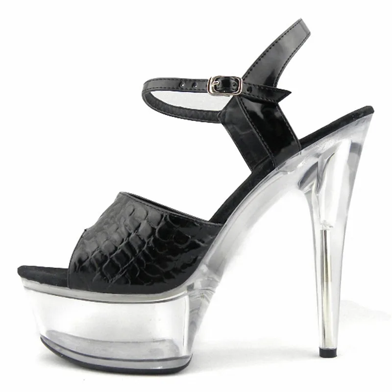 6 Inch Black Sexy Crystal Sandals Fashion 15cm High-Heeled Princess Plus Size Shoes Club Heels For Women Sandals