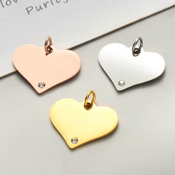 5pcs/Lot Stainless Steel Mirror Polished Heart with Zircon Charms Pendants for DIY Jewelry Making Accessories 20/25mm