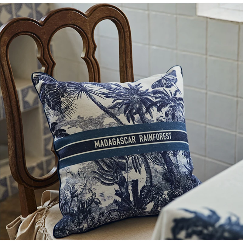 Medicci Home Madagascar Rainforest Cushion Cover Toile De Jouy Style Printing Vintage Pillow Case 45x45cm For Sofa Couch Chair
