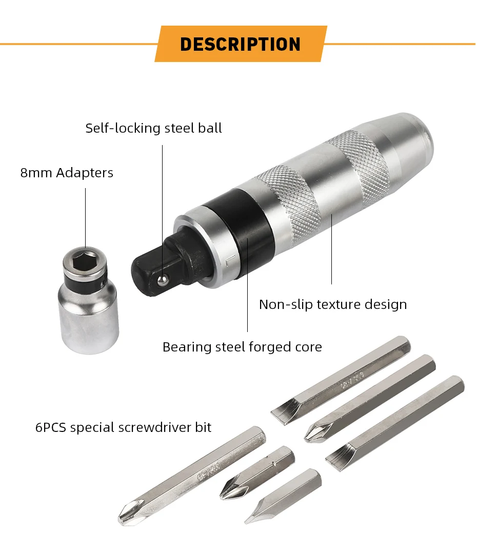 7-teiliges Set Mehrzweck-Schraubendreher- und Meißel-Bit-Set für schwere Beanspruchung, Schlagschraubendreher-Set mit Box – Detail 3
