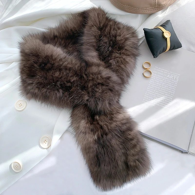 ZDFURS* Women\'s 100% Real Sable Fur Knitted Scarf Highend Quality Natural Mink Fur Scarves Lady Fashion Winter Wraps Neck warmer