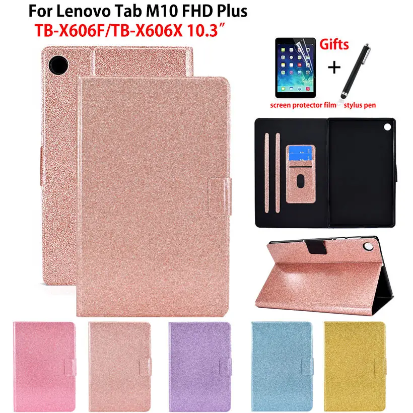 Glitter Case For Lenovo Tab M10 FHD Plus 10.3 Cover TB-X606F TB-X606X Funda Tablet Protective Stand Coque Shell Capa +Gift