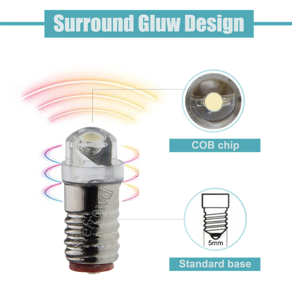 10Pcs Warm White LED Screw Bulb E5 E5.5 COB 0.5W Mini Small Lamp 3V 6V 12V DC Chandelier Scape Model Pram Replacement Light 5mm