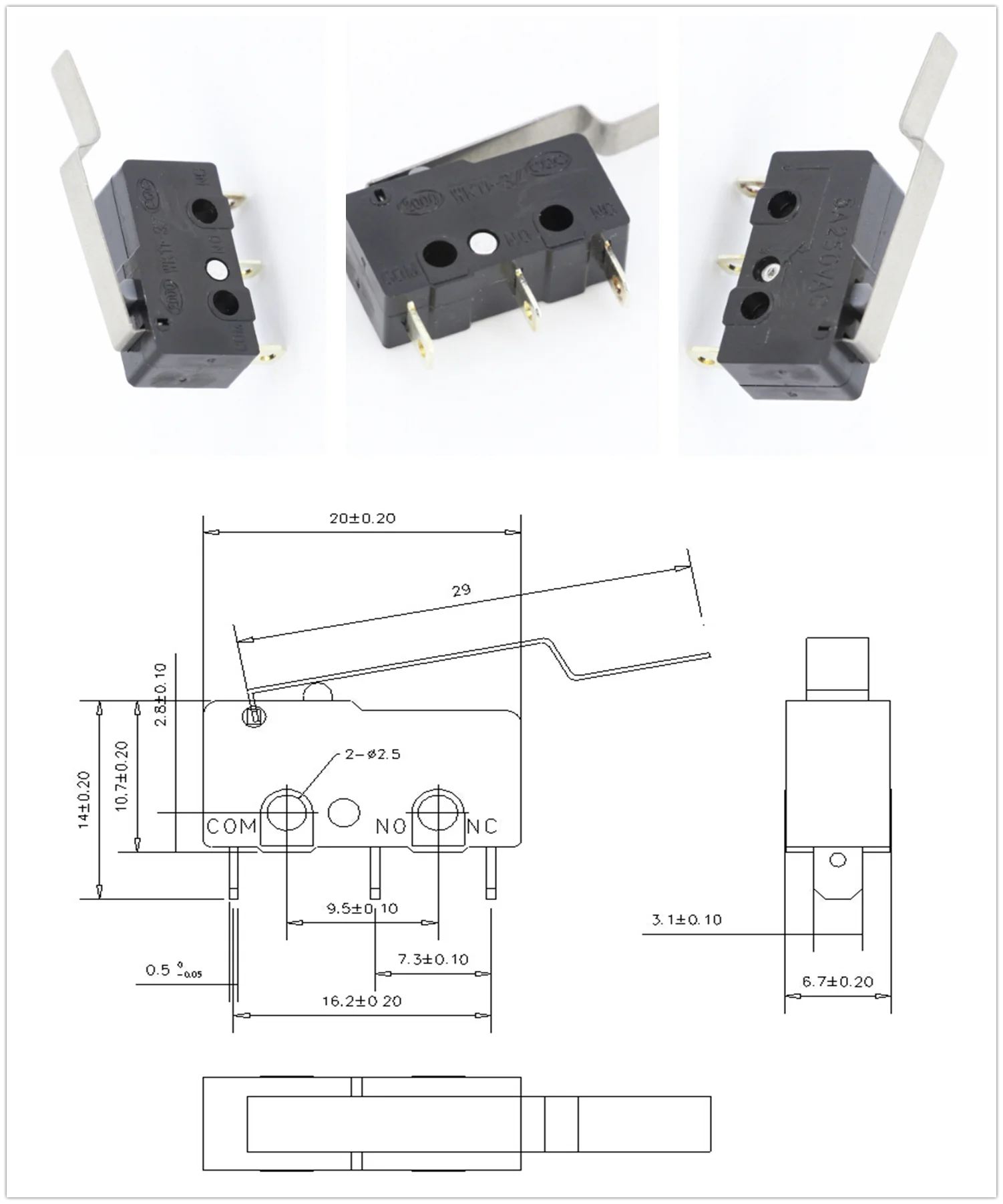 100 Stück/Los 3-Pin/2-Pin Brandneuer Endschalter 5A250VAC KW11-3Z Mini-Mikroschalter mit Rolle für Lasermaschinen Mikro-Endschalter-Sensor – Detail 13