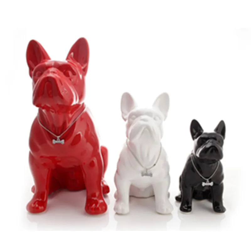 MODERN SIMPLE SIMULATION ANIMAL CERAMICS PET DOG FRENCH BULLDOG STATUE CREATIVE LIVING ROOM ENTRYWAY DECORATION ART&CRAFT X4434