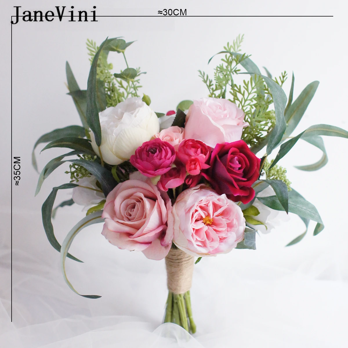 JaneVini New Romantic Pink Wedding Bouquets Handmade Silk Roses Korean Style Bridal Holding Flowers Real Touch Bouquet De Noiva