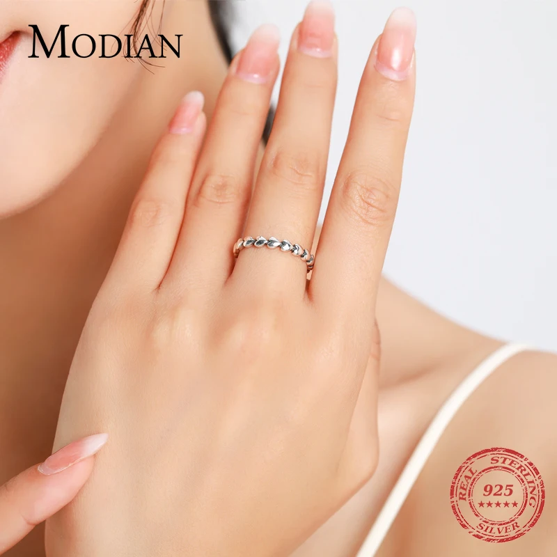 Modian-Anillo clásico Vintage de corazón para mujer, de plata de ley 100% 925, sortija Simple apilable para dedo, joyería fina