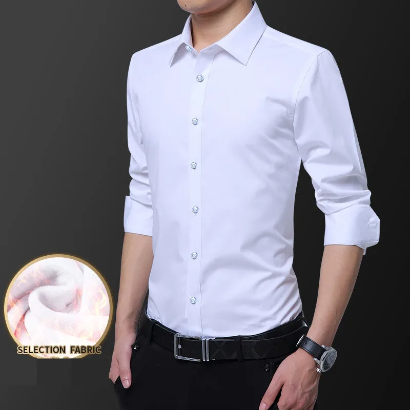 MRMT 2024 Brand Winter New Men's Long-sleeved Shirt Youth Thick Thick Solid Color Shirt for Male Tops