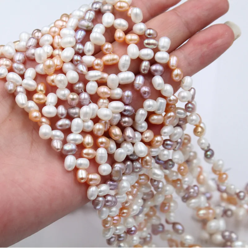 

Freshwater Pearl rice white/pink/purple 5-6mm for DIY jewelry making FPPJ wholesale nature 36CM loose beads