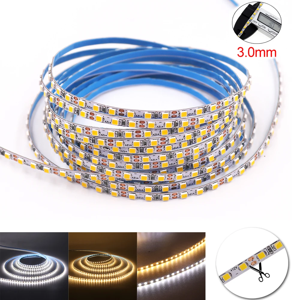 5M LED Strip Light 3mm Narrow Width 12V 2025 168Leds/m Diode Tape 4mm 2835 120Leds/m Flexible Rope Light Luces Led Backlight