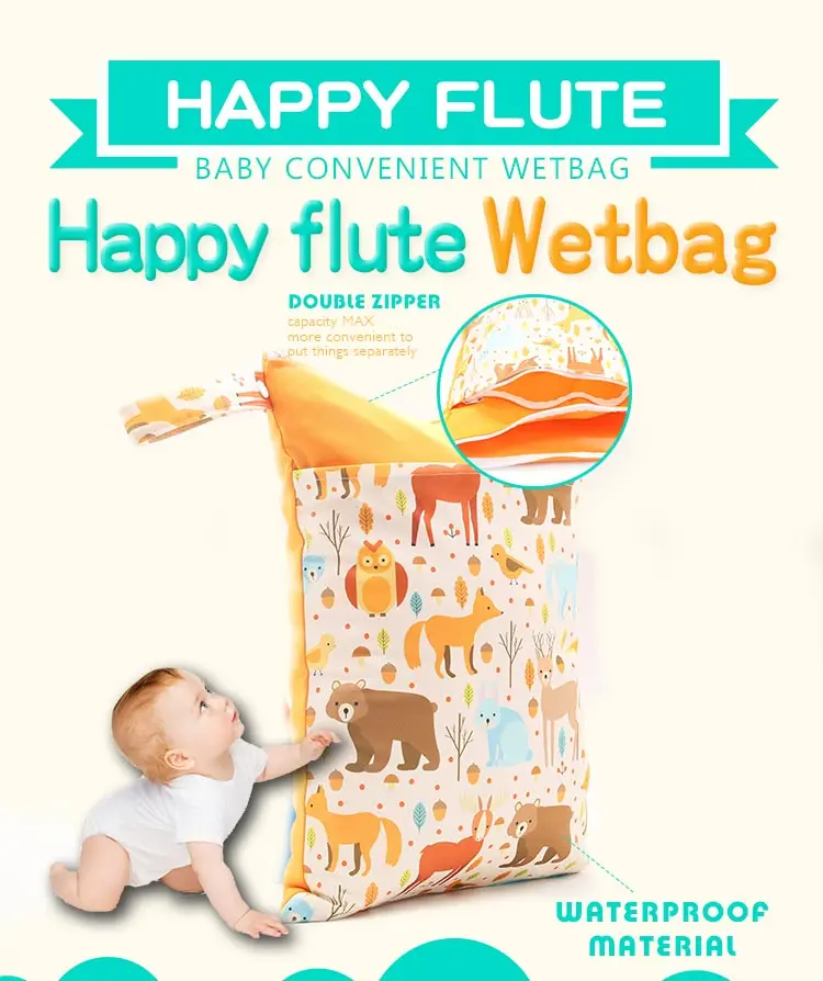 HappyFlute Baby Diaper Bags Double Zippered Wet/Dry Bag Waterproof Wet Cloth Diaper Backpack Reusable Diaper Cover WetBag