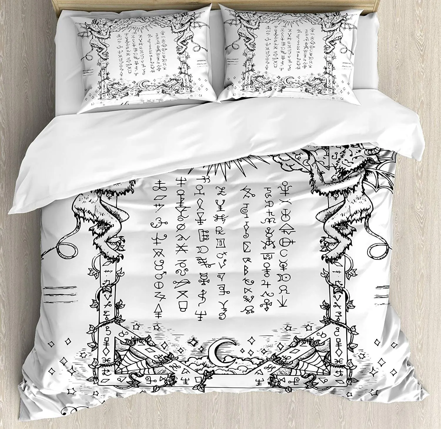 Occult Bedding Set Gothic Medieval Magic and Spell Symbols Eternal Life Ritual Chart Themed Artwork Duvet Cover Pillowcase