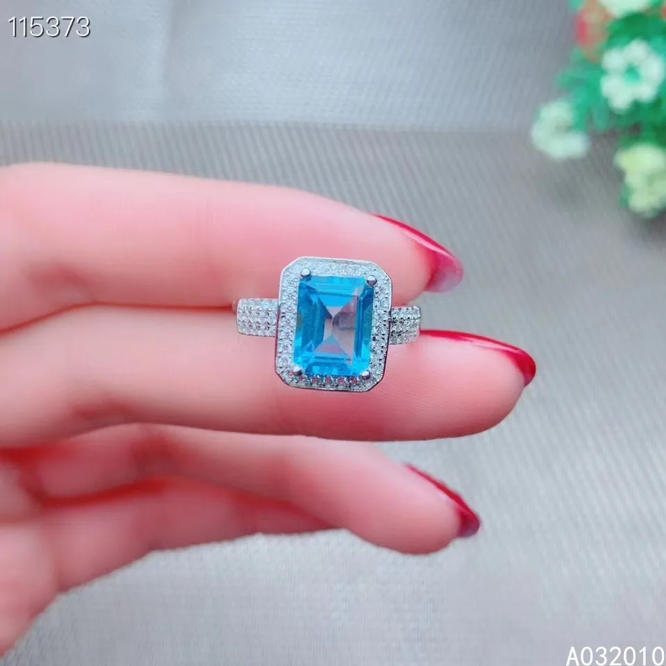 

KJJEAXCMY fine jewelry 925 sterling silver inlaid natural gem stones blue topaz adjustable Female ring Miss woman girl Boutique