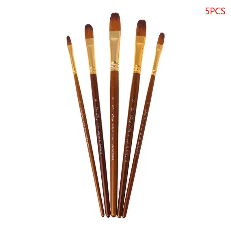 Bộ 5 Bút Lông Tròn/Filbert/Thiên Thần/Phẳng Lông Nylon Màu Nước Bút Lông W91A