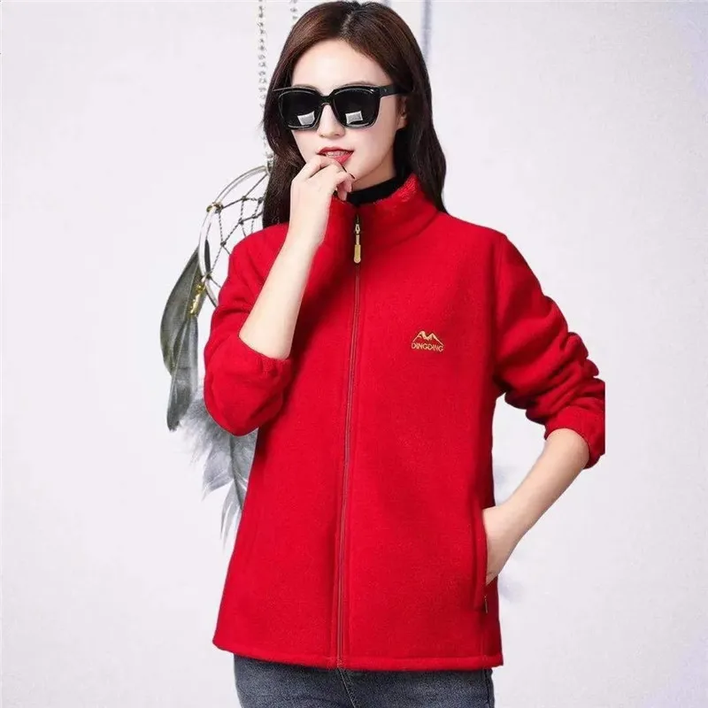 XL-5XL Middle-aged Women Sweatshirts Fleece Coat 2023 New Autumn Winter Jacket Warm Coral Fleece Sweatshirts Female Casual Tops