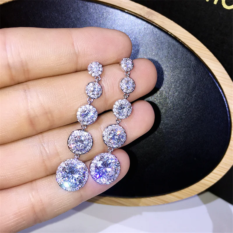 Minimalism Teardrop Round Zircon Long Dangle Earrings for Women 2021 Wedding Engagement Jewelry Bridal Drop Earrings Statement