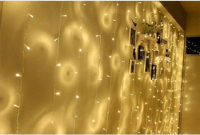 Fairy Curtain String Lights, Xmas Home, Window Party, Pátio Lawn, Decoração De Árvore De Jardim, Cofre De Baixa Tensão, 3m x 3m, DC29V, 3m x 3m