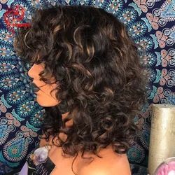 Hesperis Highlight Short Curly Bob Wigs With Bang Remy Brazilian Full Machine Made Scalp Top Highlight Curly Human Hair Wigs