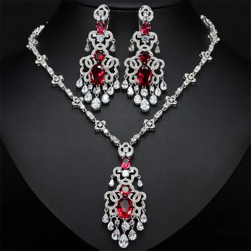 CC Wedding Jewelry Sets Earrings and Necklace For Bridal Parure Gorgeous Rhinestone  Pendants Jewelry For Women T0101