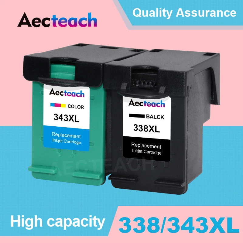 

Aecteach 338XL 343XL Remanufactured Ink Cartridge for HP 338 343 for HP338 Deskjet 5740 6520 6540 6840 Photosmart 2570 2573