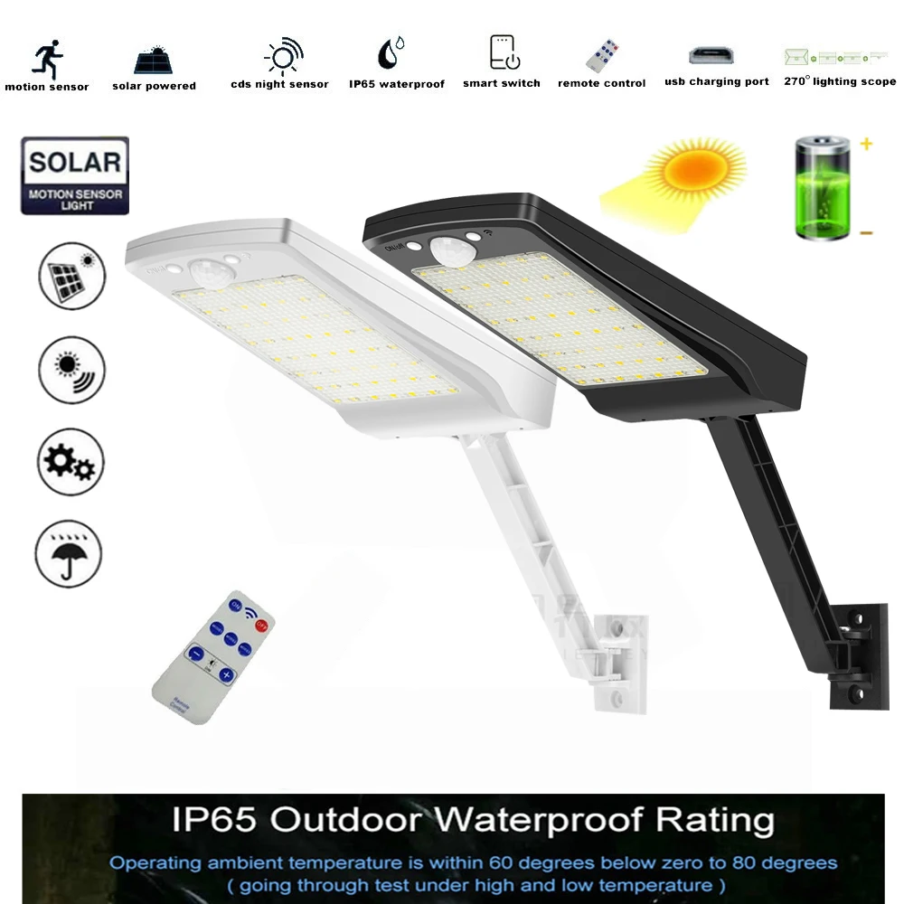 

LED Solar Street Light Outdoor Wall Lamp 3 Mode Waterproof Bracket light Garden rard PIR Motion Sensor #