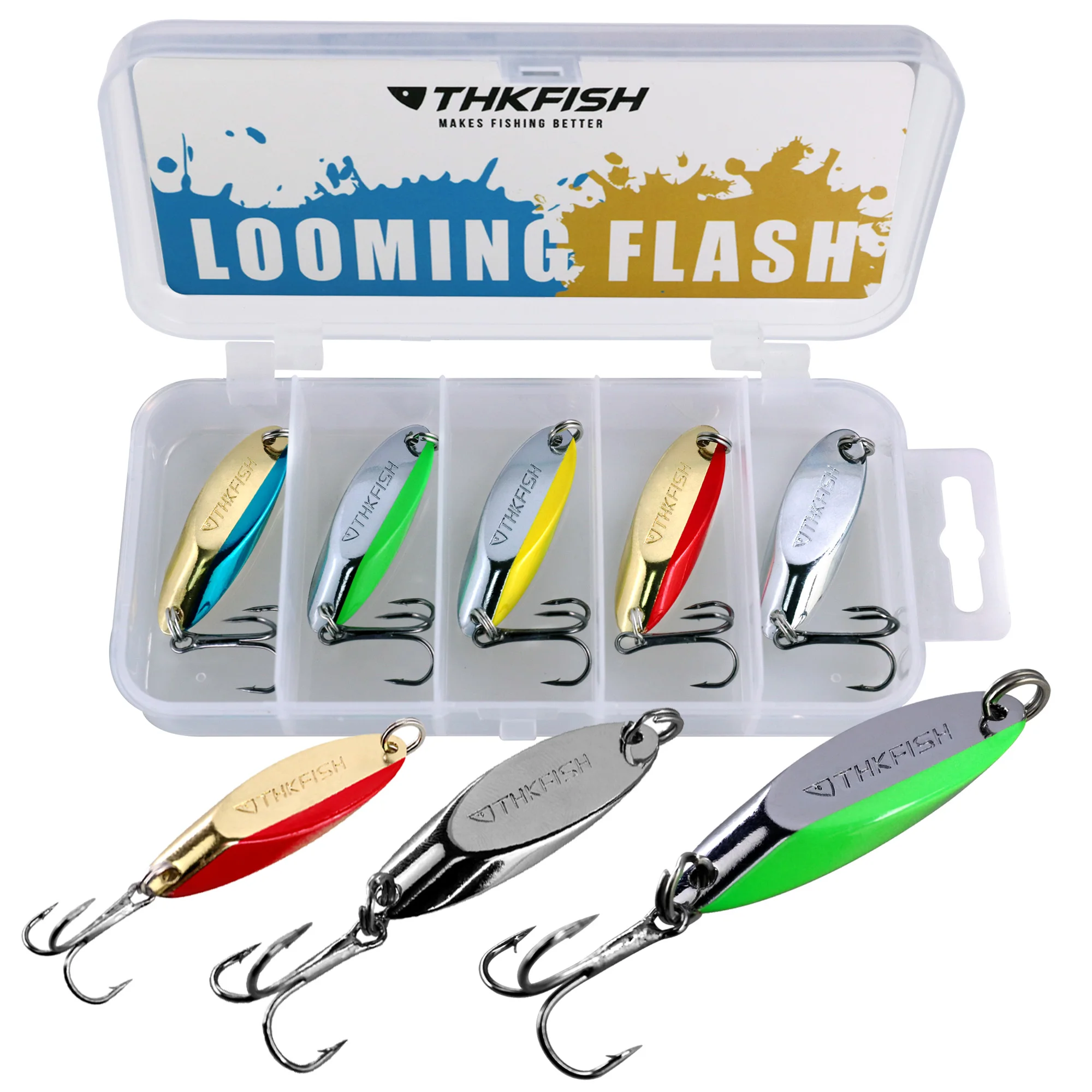 

5pcs/box 7g 10g 14g 21g Metal Spoon Fishing Lures Freshwater Artificial Hard Baits With Treble Hooks Trout Bass Fishing