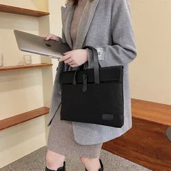 Unisex Casual Briefcase Canvas Versatiles Winter Women's Handbags Large Capacity Business Document Holder Simple Laptop Bag