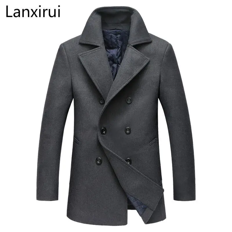 

New Winter Woolen Coat Men Warm Wool &Blends Overcoat Thick Outerwear Mens Business Jacket Turn -Down Collor Ma440