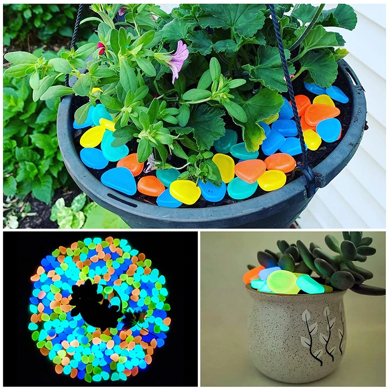 100PCS Glow in The Dark Stones Garden Pebbles Rocks Indoor Outdoor Decor Luminous Stone For Walkways Driveway Yard Fish Tank