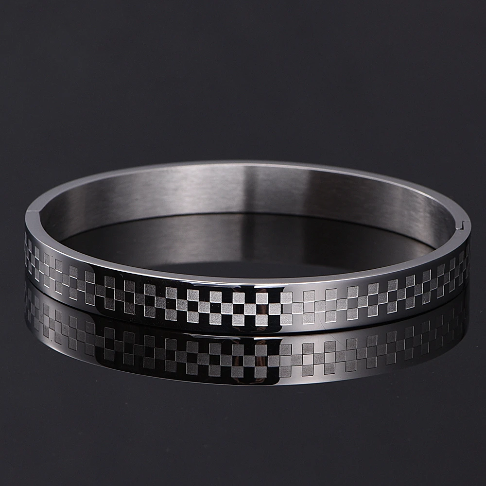 New Classical Royal Lattice Bracelet Men Punk Simple Gold color Cuff Bracelet Stainless Steel Bracelets for Men Jewelry Gift