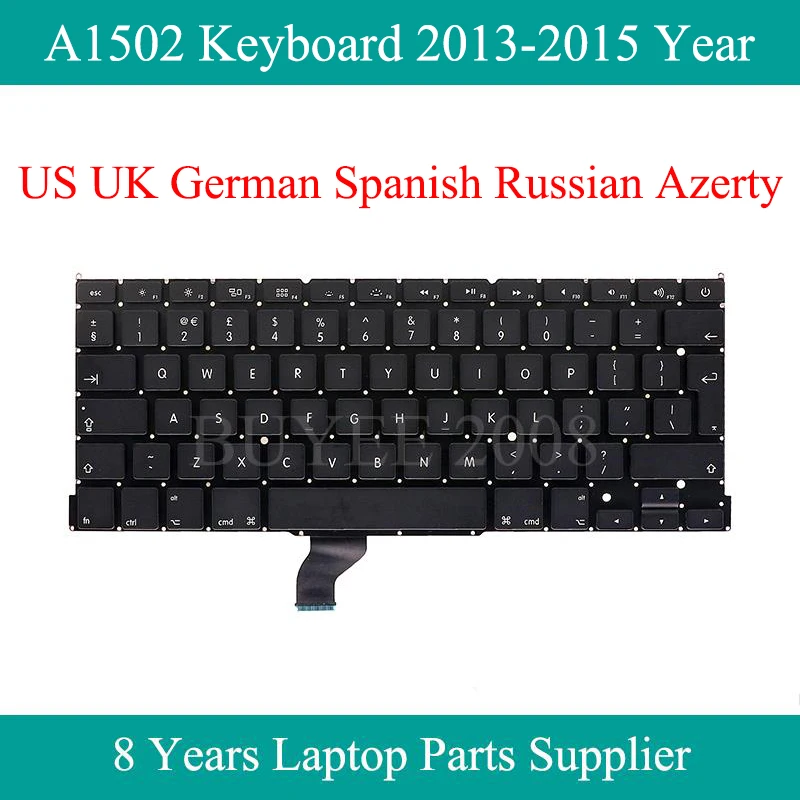 Laptop US UK A1502 Keyboard 2013 2014 2015 For Macbook Pro Retina A1502 German Spanish Russian Azerty Keyboard Tested Working