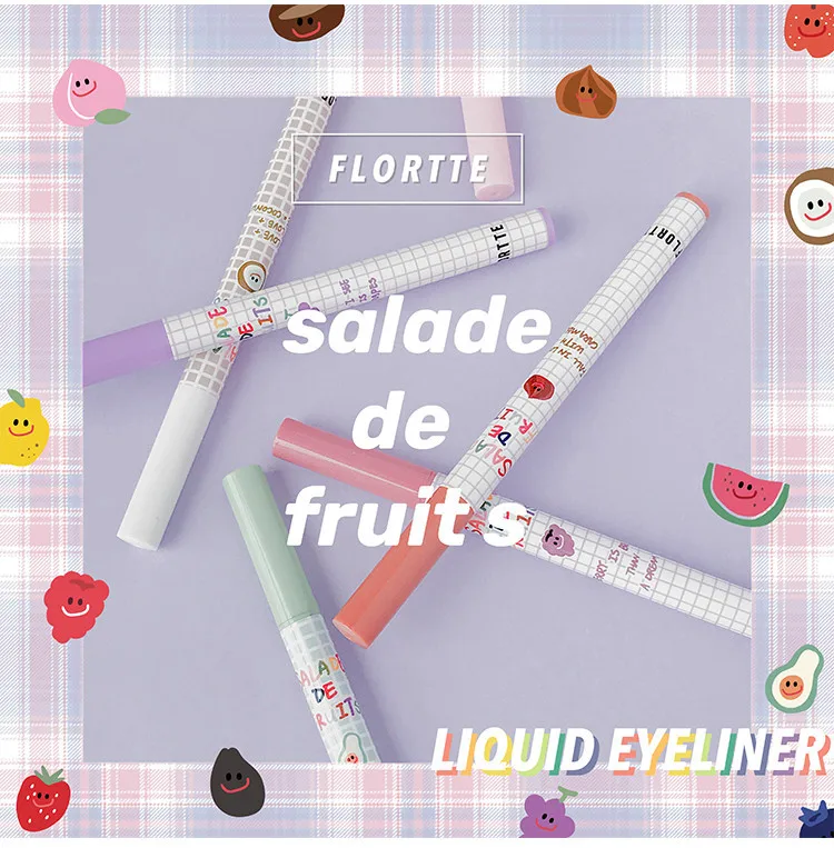 FLORTTE Fruit Salad Series Color Waterproof Liquid Eyeliner Long-lasting and Non-smudging Easy to Wear Eye Makeup Cosmetics