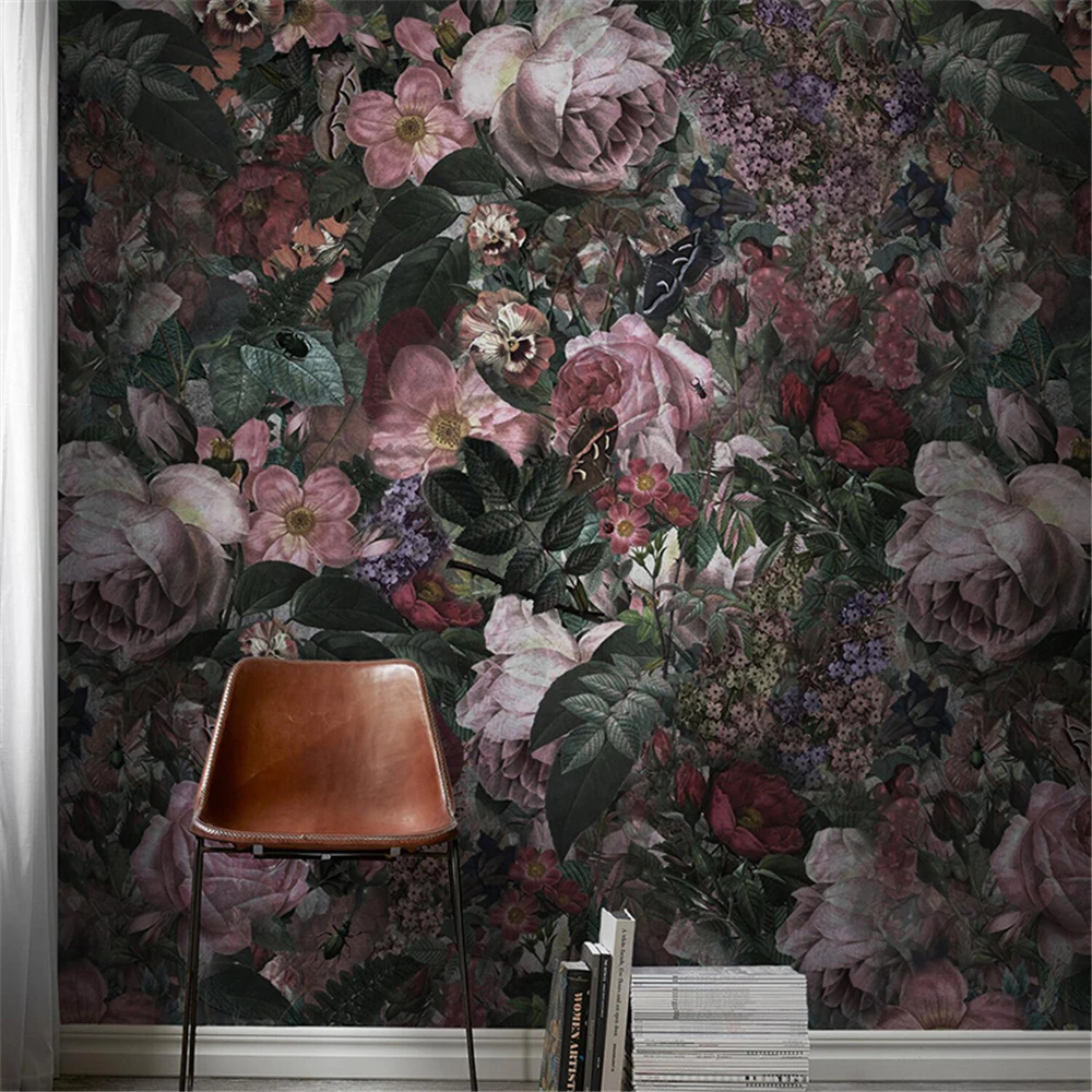 

beibehang custom American retro big flower mural wallpaper sofa bedroom background wall painting restaurant hotel 3D wall paper