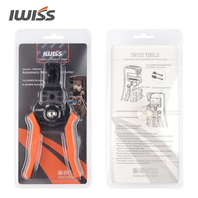 IWISS – pince à sertir IWS-0822, dénudeur de câble automatique multifonctionnel, de 0.35 à 8,2 mm², pince à sertir, outil de coupe de câble