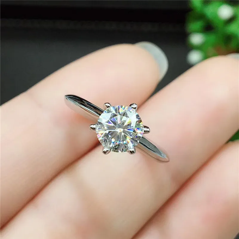 Moissanite Ring Real 925 Sterling Silver Classic Style 1CT 2CT Lab Diamond Ring with Certificate Text Passed Women Wedding Party