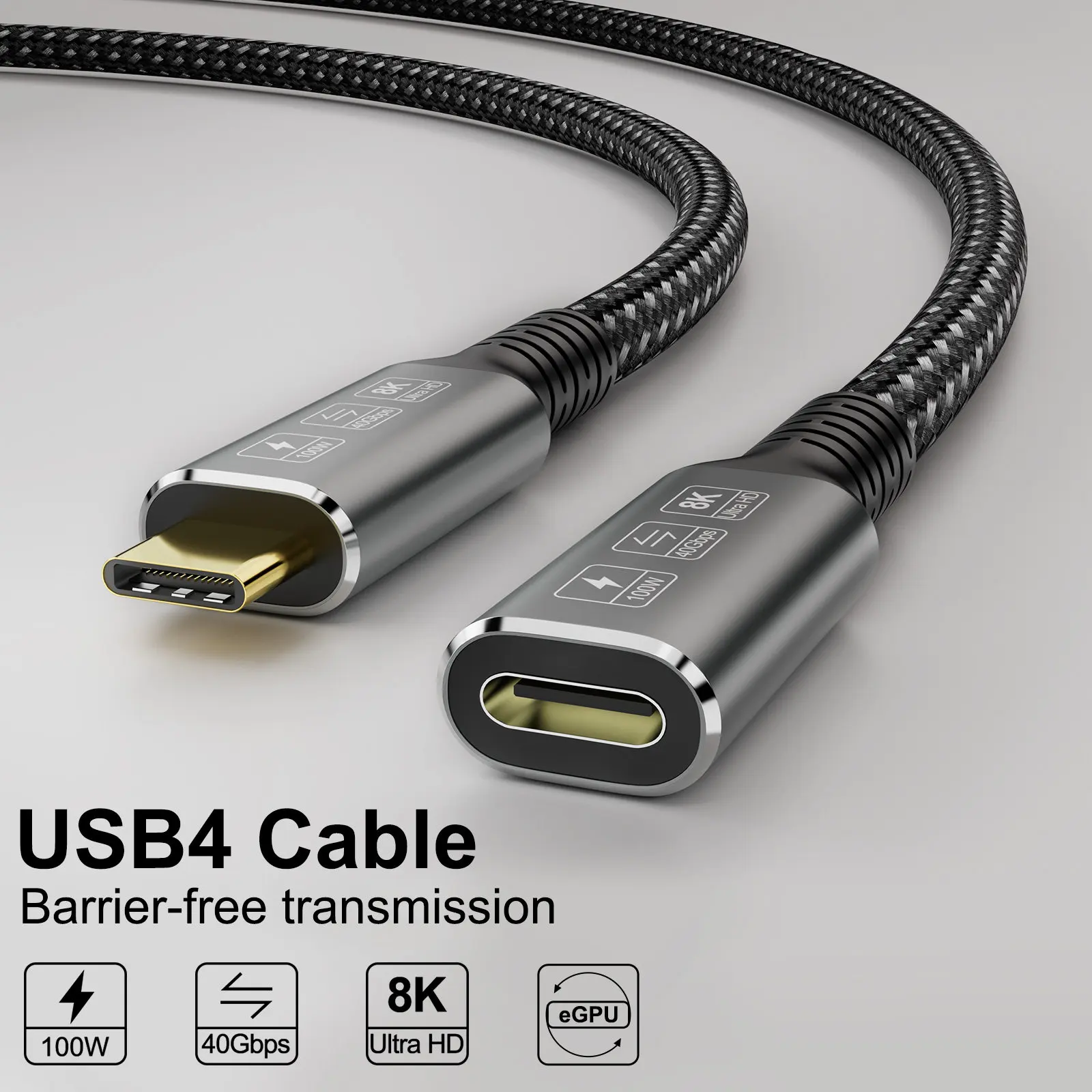 CableDeconn USB4 8K Cable Thunderbolt 4 Compatible USB 4 Type-c Male to Female Extension Cable Ultra HD 8K@60Hz 100W Charging