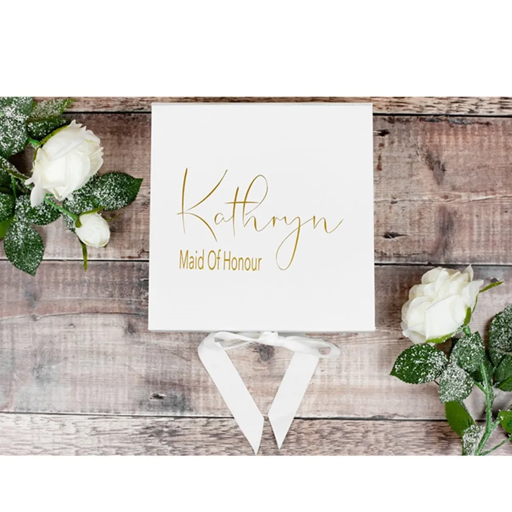 personalised white names and date Bridesmaid Gift box, Wedding gift boxes cutom  Will you be my bridesmaid box proposal gift box