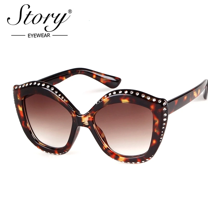 

STORY New Women Luxury Sunglasses Brand Designer Luxury Rhinestone Sexy Cat Eyes Sunglasses Vintage Shades Eyewear Oculos de sol