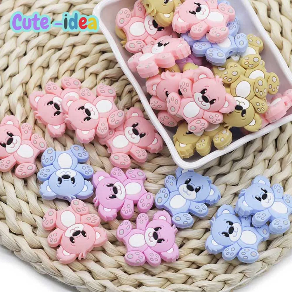 Cute-Idea 10PCs MIni Bear Beads Teether Pacifier Toddle Bracelet Accessories Chain BPA Free Chewable Teething Soft Baby Product