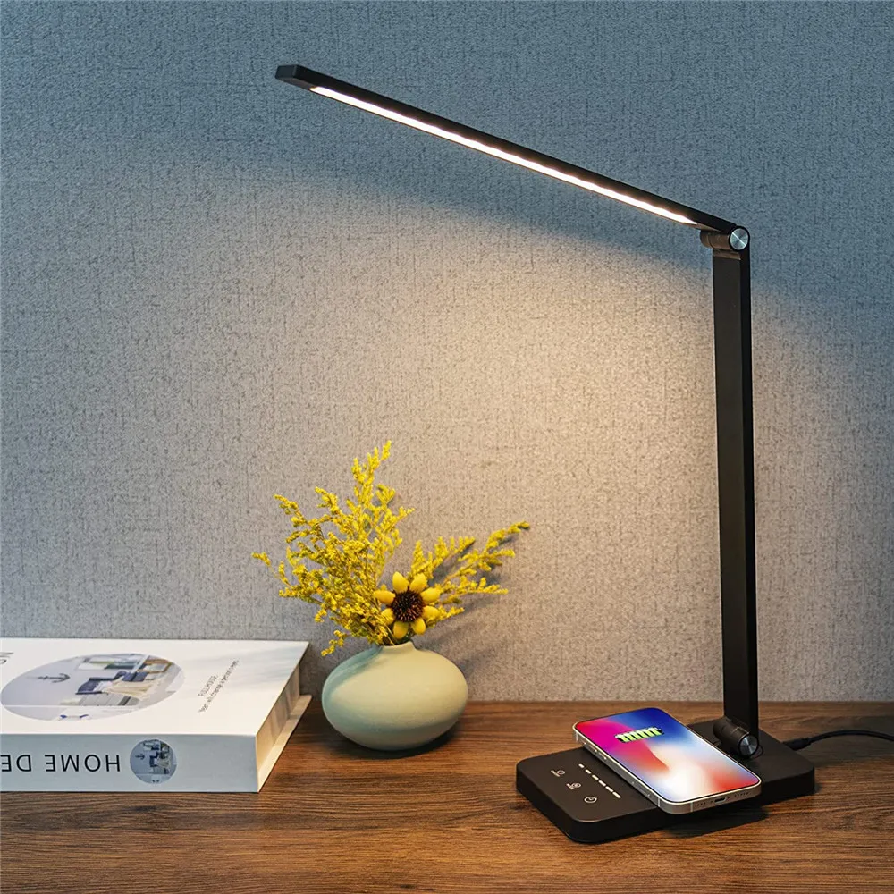 5 Modes Lighting LED Desk Lamp Wireless Charging Table Lamp Foldable Eye Protect Reading Light Touch Dimmable Study Night Light