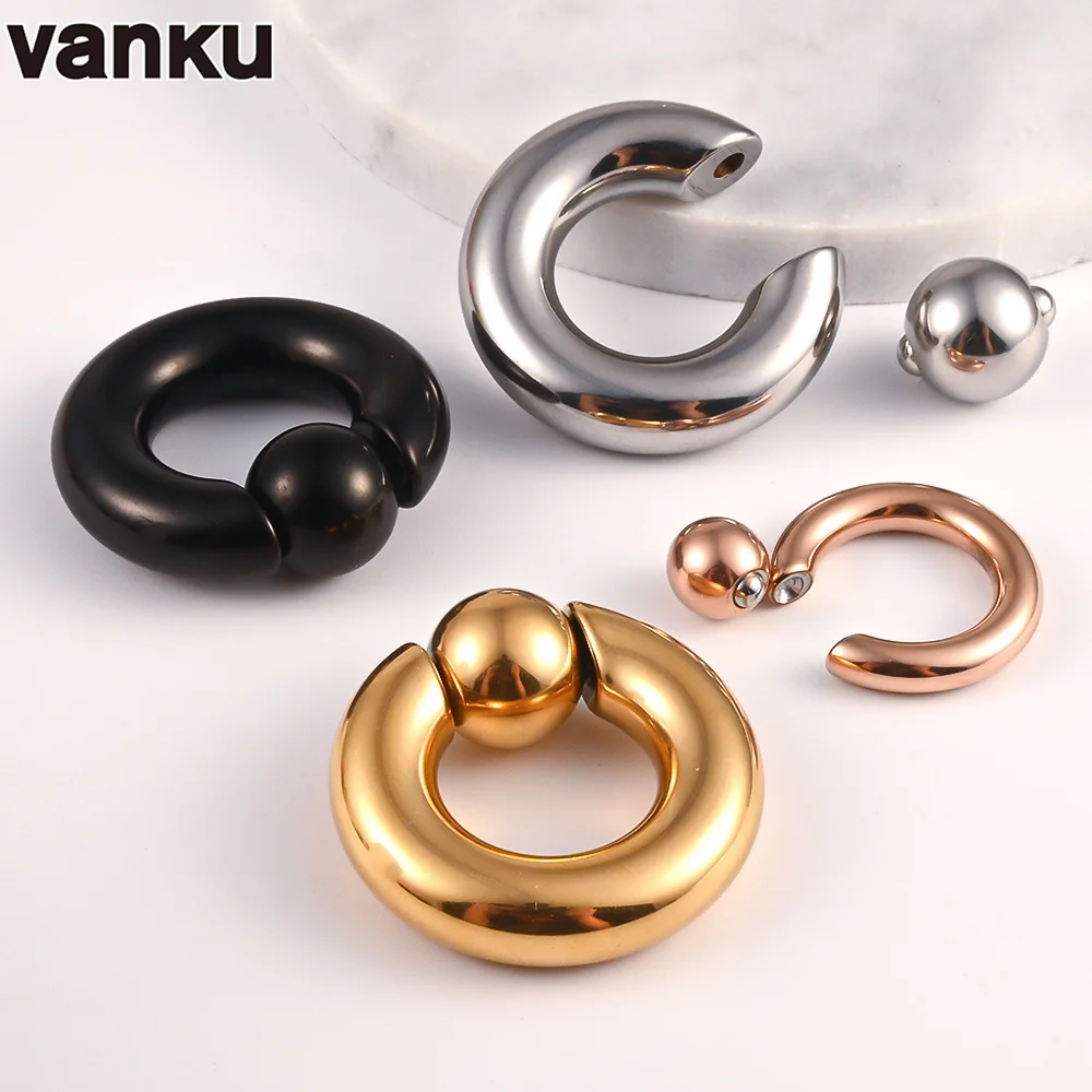 Vanku 10pcs Stainless Steel Ear Plugs and Tunnels Big Size Captive Hoop Rings Nose Rings Nipple Rings Piercing Body Jewelry