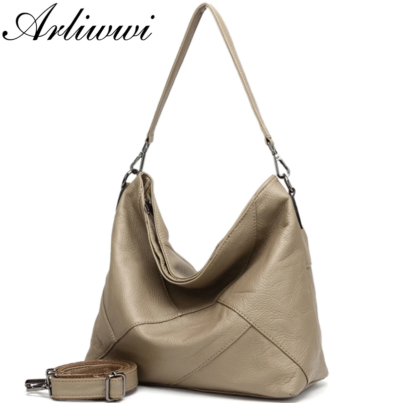 Arliwwi 100% Real Cow Leather Designer Women Shoulder Handbag Extra Soft Cowhide Genuine Leather Bags GS01