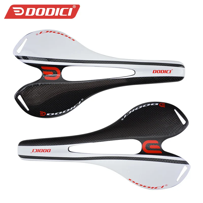 DODICI-Full Carbon Saddle, Ultralight, Road Bike, MTB, Matte, Smooth, Cycling, Bicycle Seat, Red, White, 110g