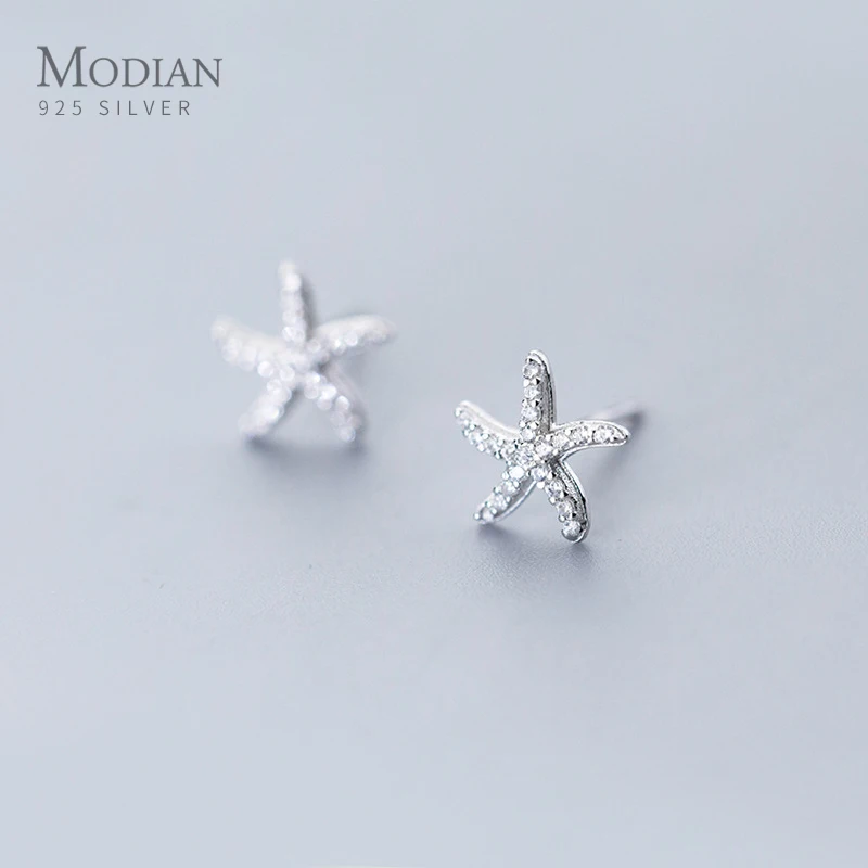 

Modian Cute Little Starfish Stud Earring for Women 925 Sterling Silver Shiny Zircon Wedding Engagement Statement Fine Jewelry