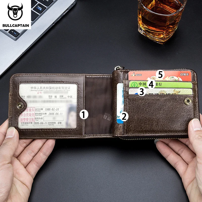 BULLCAPTAIN New Arrival Male RFID Leather Wallet Men Wallet Cowhide Coin Purse Slim Designer Brand Wallet Billetera Para Hombres