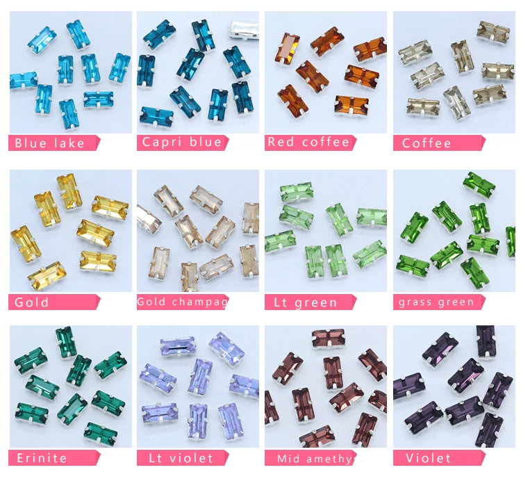 All size&Color rectangle stone sew on crystal glass rhinestone sewing claw montees embelliment beads for wedding dress