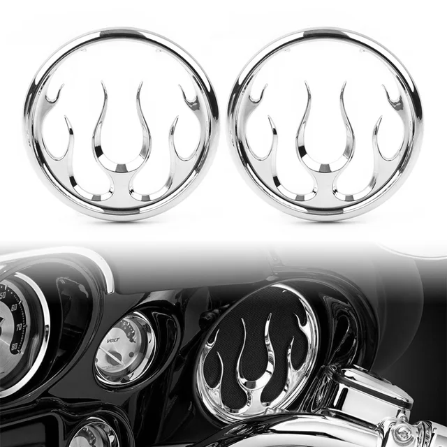 1 para Chrome motocykl płomień osłona głośnika akcent pokrywa osłonowa dla Harley Electra przemieszczanie się po ulicy Tri