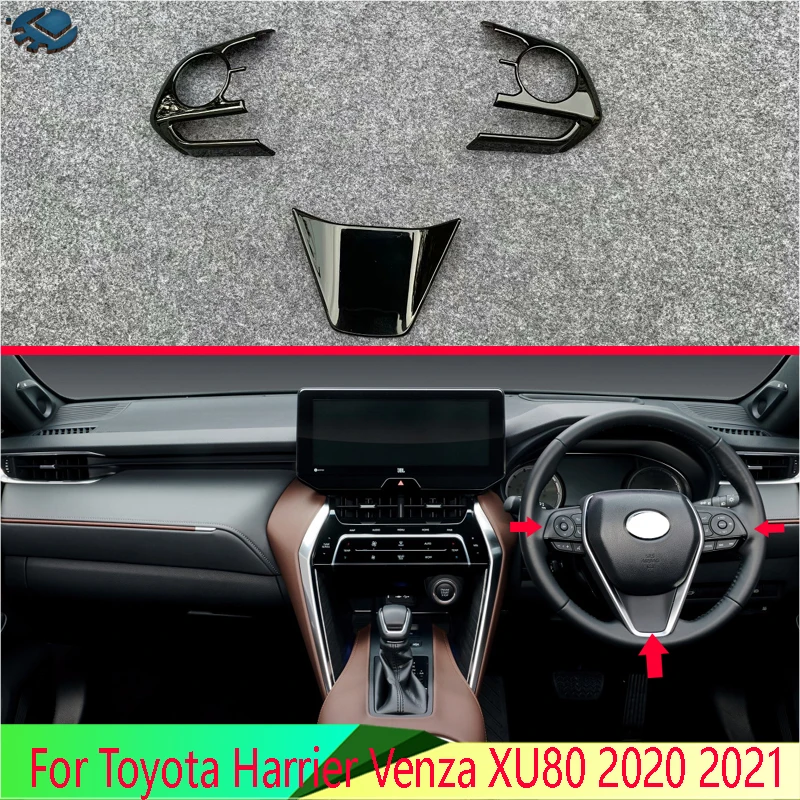 For Toyota Harrier Venza XU80 2020 2021 ABS Chrome Steering Wheel Panel Cover Bezel Trim Insert Badge Molding Garnish