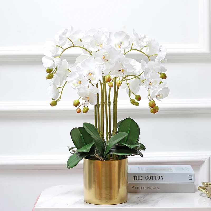 Free Shipping 8pcs Artificial Phalaenopsis Flower Vase Set Home Decoration Luxurious Flower furnishes Event Party Flower